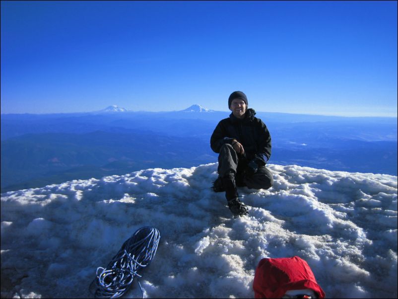 2006-07-08 Hood (09) Summit shot with Rainier and Adams